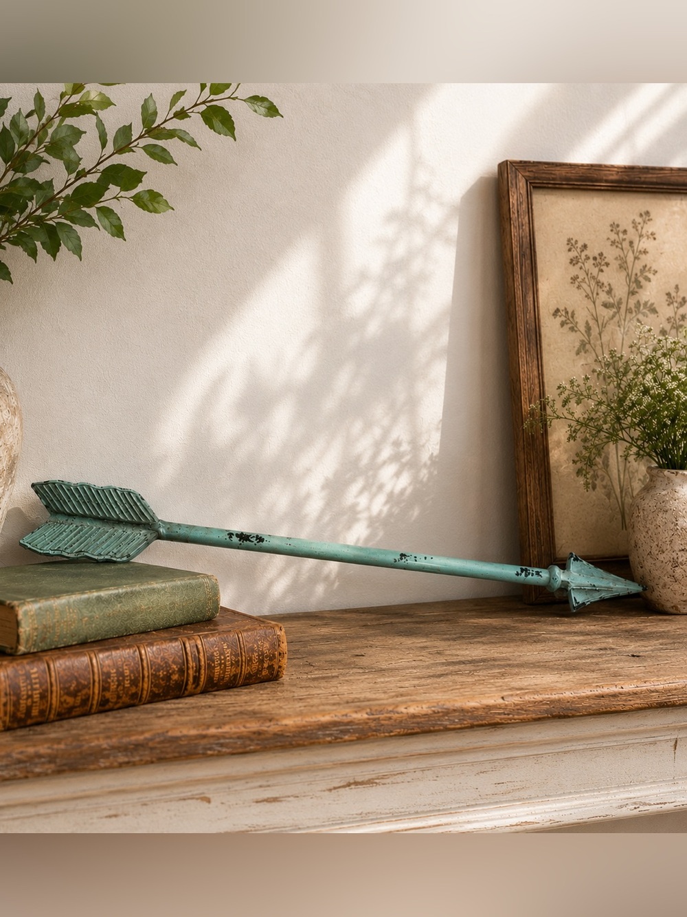 Vintage Verdigris Metal Arrow Wall Decor Rustic Cottage Garden Accent